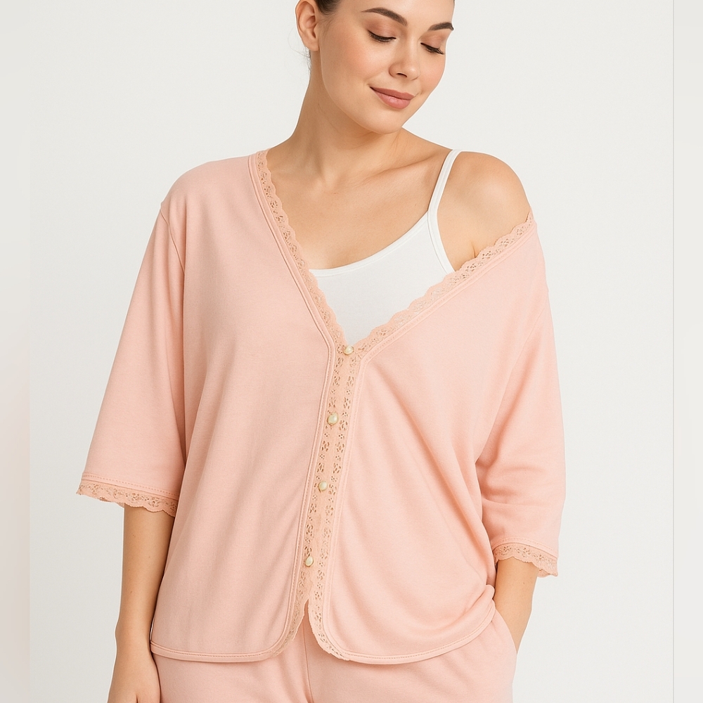 Victoria's Secret Gold Label Shirt Womens Sz M Pink Button Front VNTG 3/4 Sleeve